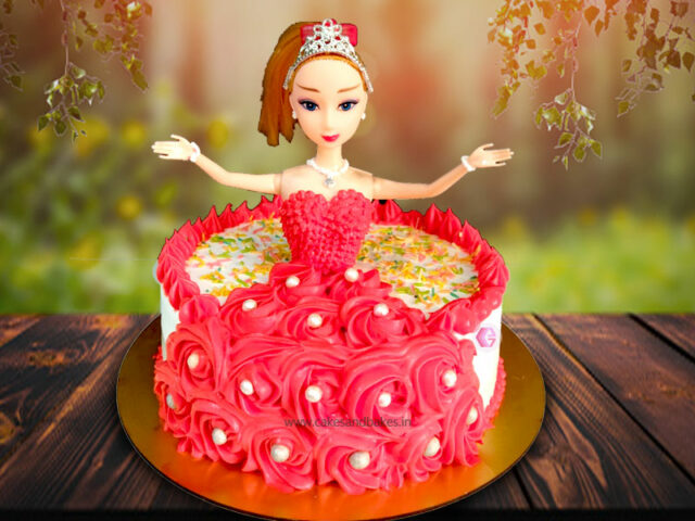 doll with red gown cake
